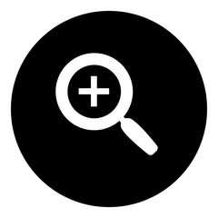 Fototapeta premium A zoom in symbol in the center. Isolated white symbol in black circle. Illustration on transparent background