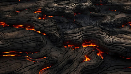 Abstract burned wood with lava texture background, ai generative