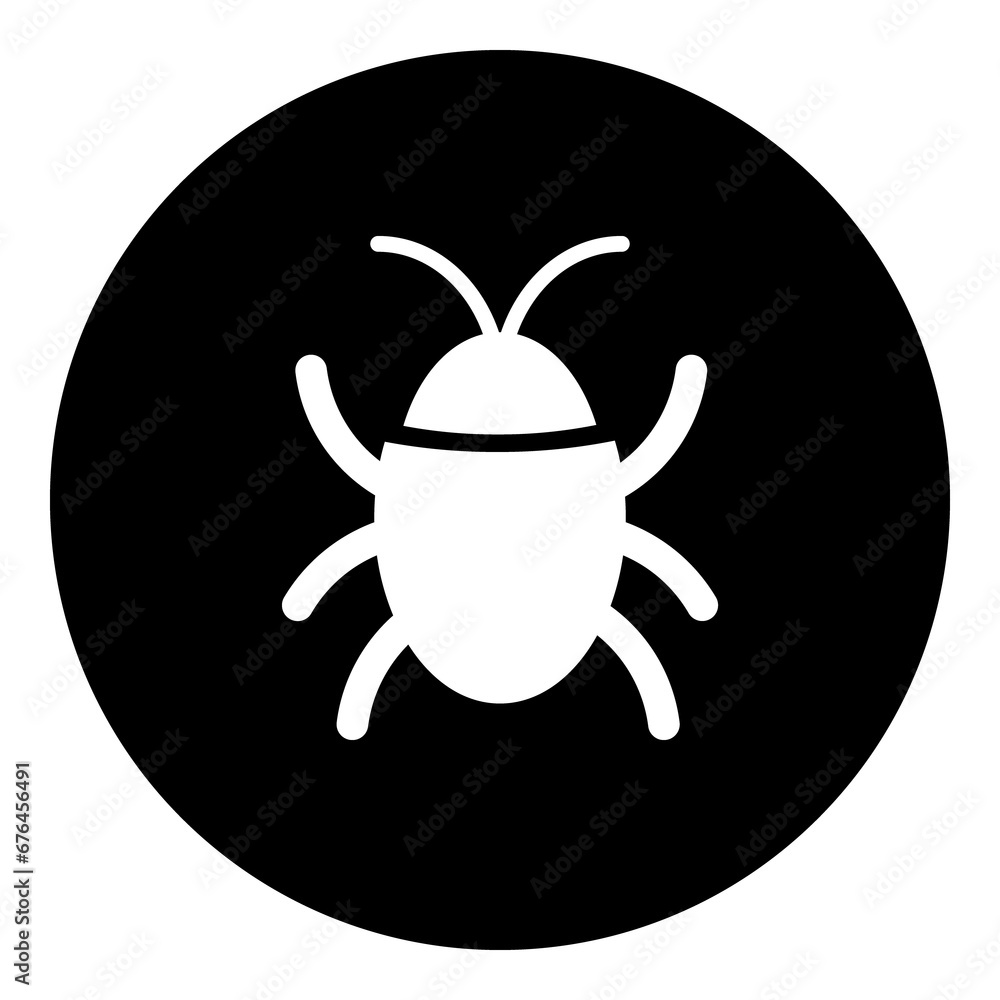 Canvas Prints A bug symbol in the center. Isolated white symbol in black circle. Illustration on transparent background