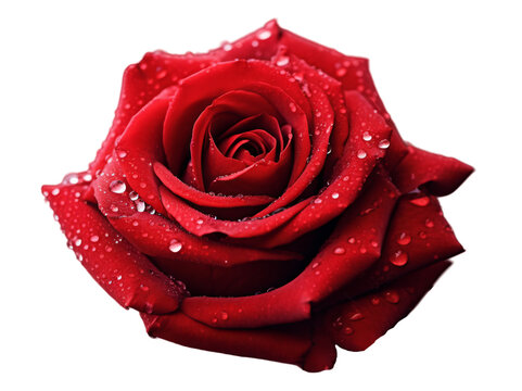red rose with water dew or drops in the petals closeup isolated on a transparent background, Valentine's Day
