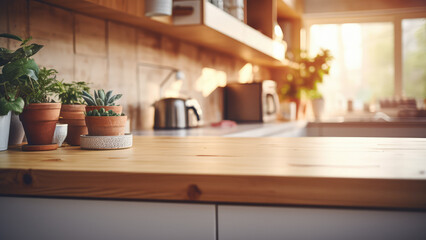 Fototapeta na wymiar Blurred Kitchen Mockup Template in Modern Setting