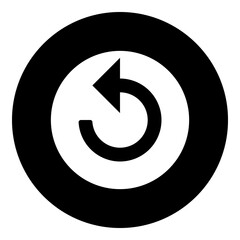 A replay media symbol in the center. Isolated white symbol in black circle. Illustration on transparent background