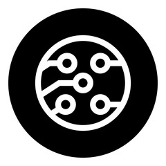 A electrical board symbol in the center. Isolated white symbol in black circle. Illustration on transparent background