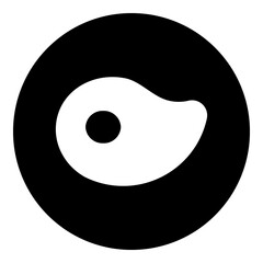 A steak symbol in the center. Isolated white symbol in black circle. Illustration on transparent background