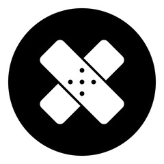 A adhesive plaster symbol in the center. Isolated white symbol in black circle. Illustration on transparent background