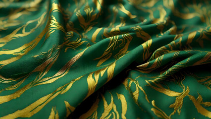 Abstract green and gold fabric background