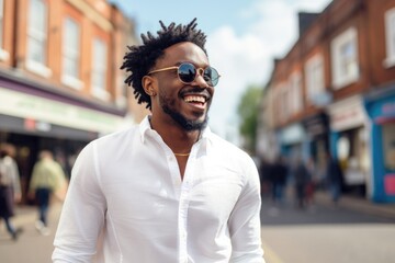 Fototapeta premium Stylish black man with sunglasses on the street