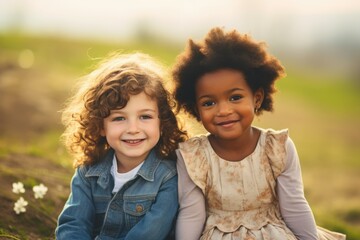 A Caucasian girl and an African girl smiling together outdoors