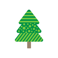 Green Christmas tree made of triangles with a geometric pattern. Vector drawing in flat style