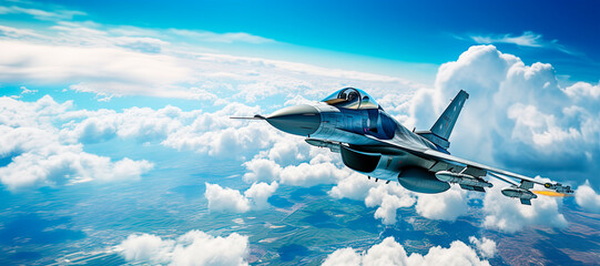 Fighter jet F-16 in the sky.  - Powered by Adobe
