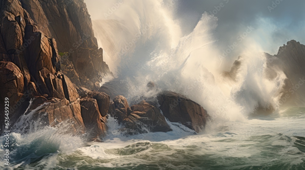 Aufkleber a large wave hitting the rocks in the ocean as it crashes into the shore and crashes into the rocks 