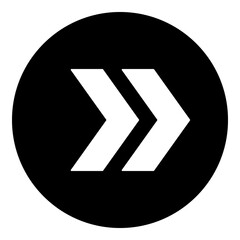 A double arrow symbol in the center. Isolated white symbol in black circle. Illustration on transparent background