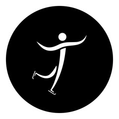 A figure skating symbol in the center. Isolated white symbol in black circle. Vector illustration on white background