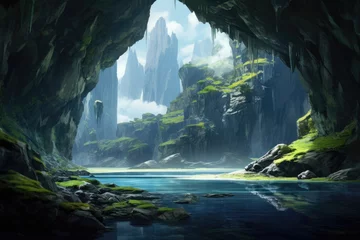 Poster Magnificent karst landscape with caves © PinkiePie