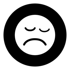 A depression symbol in the center. Isolated white symbol in black circle. Illustration on transparent background