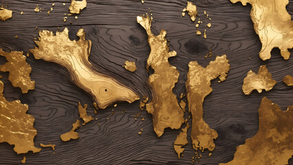 Abstract wood and golden ink texture background