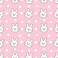 Cute rabbit cartoon seamless pattern background with pink background