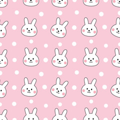 Obraz premium Cute rabbit cartoon seamless pattern background with pink background