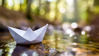 A self-made small ship Symbolic also for the future and finding a new way - obrazy, fototapety, plakaty