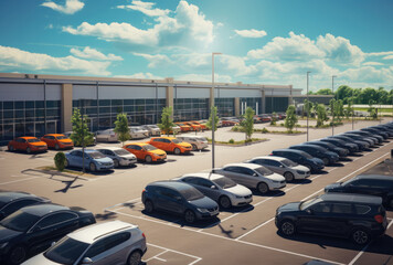 Side view of the car park of an airport - obrazy, fototapety, plakaty