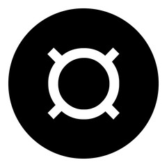 A currency sign in the center. Isolated white symbol in black circle. Illustration on transparent background