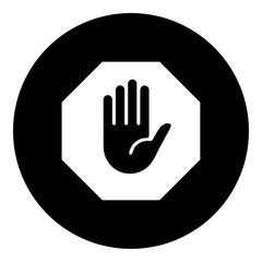 Obraz premium A stop hand symbol in the center. Isolated white symbol in black circle. Vector illustration on white background