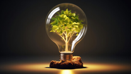 Renewable Energy and Ecologic Concept, Tree Inside the Light Bulb