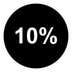 A 10 percent symbol in the center. Isolated white symbol in black circle. Illustration on transparent background