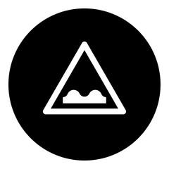 A rough road sign in the center. Isolated white symbol in black circle. Vector illustration on white background