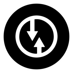 A advantage of oncoming traffic sign in the center. Isolated white symbol in black circle. Illustration on transparent background