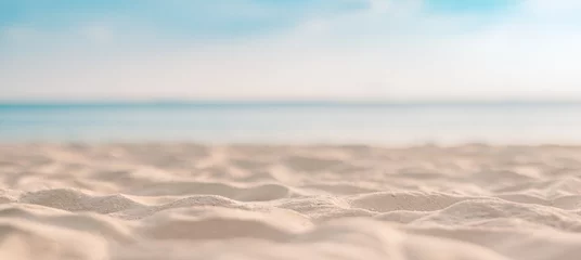 Tuinposter Sea sand sky closeup, sunset colors clouds, horizon sea water surface background banner. Inspire nature landscape coast. Beautiful wonderful tropical island paradise. Beach sunrise summer vacation © icemanphotos