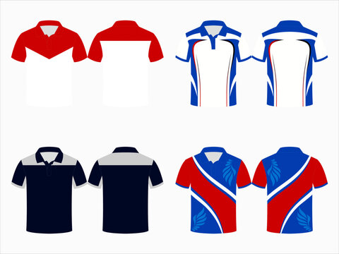 SPORTS POLO SHIRT ARTWORK MOCKUP ditable vector mockups for men's sports polo shirts with front and back views. Templates feature blank sublimated white, and colored, suitable for soccer, football