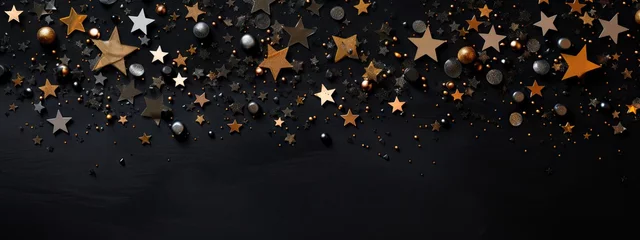 Fotobehang new year confetti and stars on a black floor Generative AI © SKIMP Art