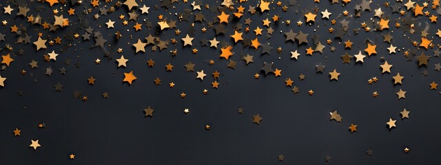 golden confetti and stars arranged on a dark background Generative Ai - obrazy, fototapety, plakaty
