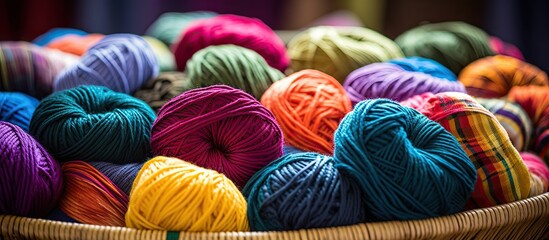 During Christmas many people enjoy knitting a beautiful skein pattern using various colors of textile such as cotton and wool creating art with their hands using wood as knitting needles an - obrazy, fototapety, plakaty