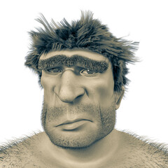 caveman cartoon is so dubious on id portrait - obrazy, fototapety, plakaty