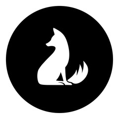 A fox symbol in the center. Isolated white symbol in black circle. Vector illustration on white background