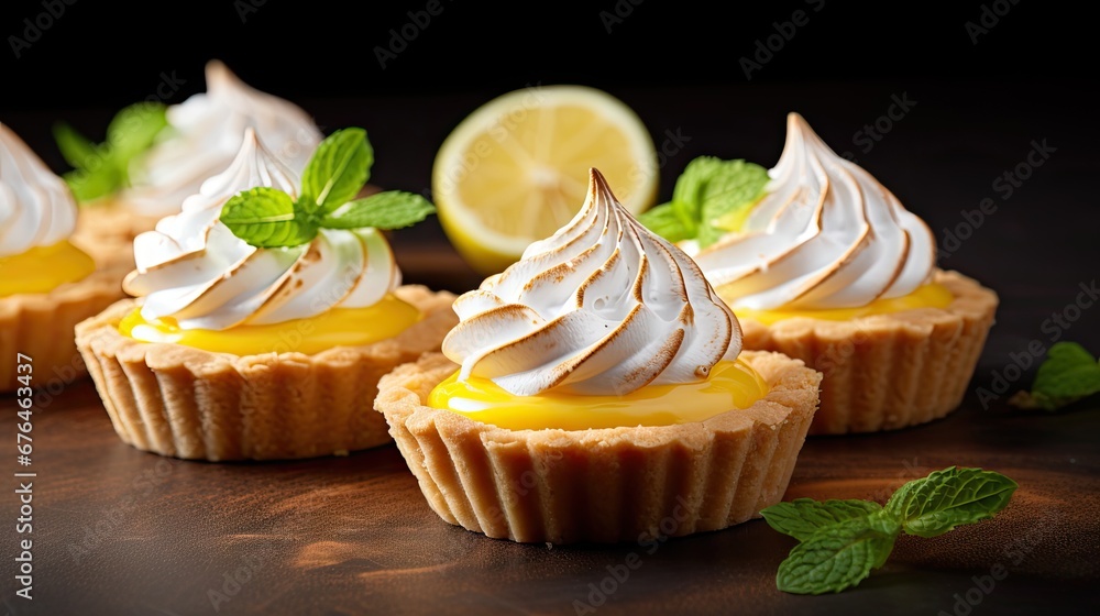 Poster a group of cupcakes sitting on top of a table next to a lemon wedge and a slice of lime. generative 