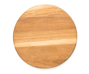 Wooden round board isoleted on white, top view