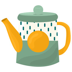 Cute teapots with abstract design. Kettle isolated on white background.