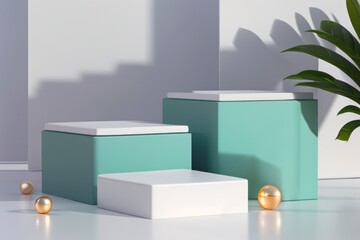 square shape, podium display, light and shadow, pastel color and gray theme, minimal style