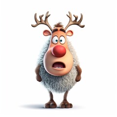 Funny christmas reindeer character on white background, Generative AI