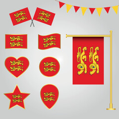 Collection of France state Normandy flag designs emblems and icons in different shapes	

