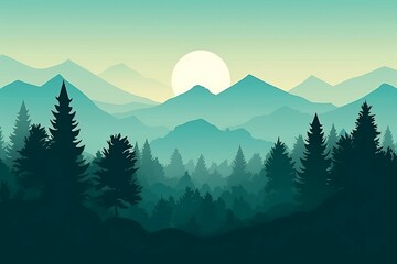 Illustration d'une chaîne de montagnes verdoyante avec des arbres