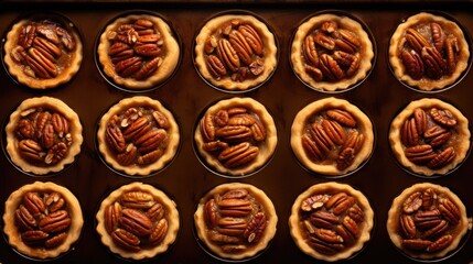  a close up of a tray of pies with pecans in the middle of the pies and pecans in the middle of the pies.  generative ai - obrazy, fototapety, plakaty