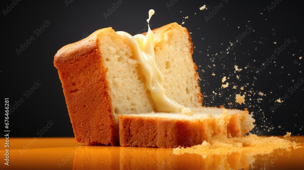 Poster a close up of a piece of bread with a piece of bread in the foreground and a piece of bread in the b