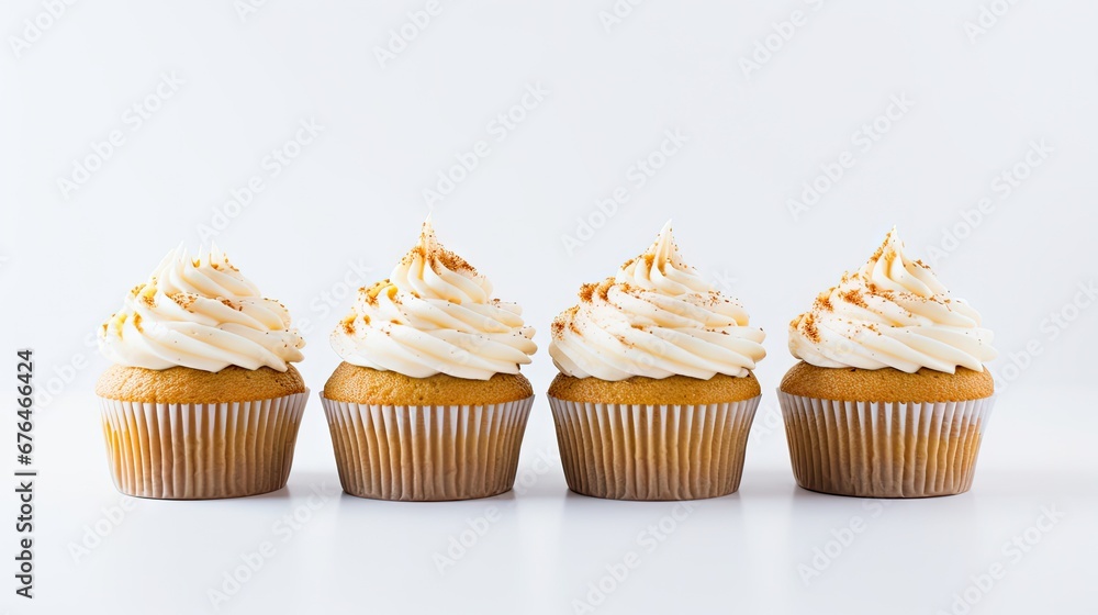 Aufkleber a row of cupcakes with white frosting and sprinkles on top of each cupcake. generative ai
