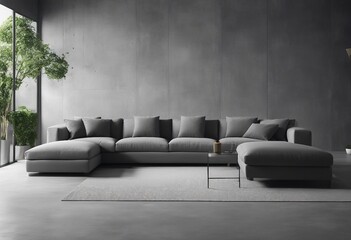 Gray corner comfortable sofa in room with concrete walls Minimalist style interior design