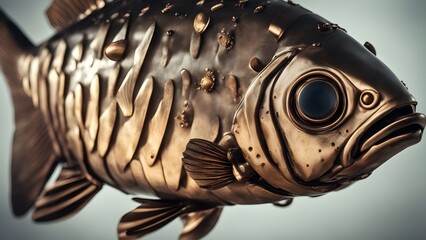 fish on a white background a steampunk         Crucian carp fish isolated. Side view raised fins.   - obrazy, fototapety, plakaty