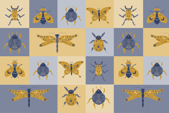 magical insect with celestial elements in crescent